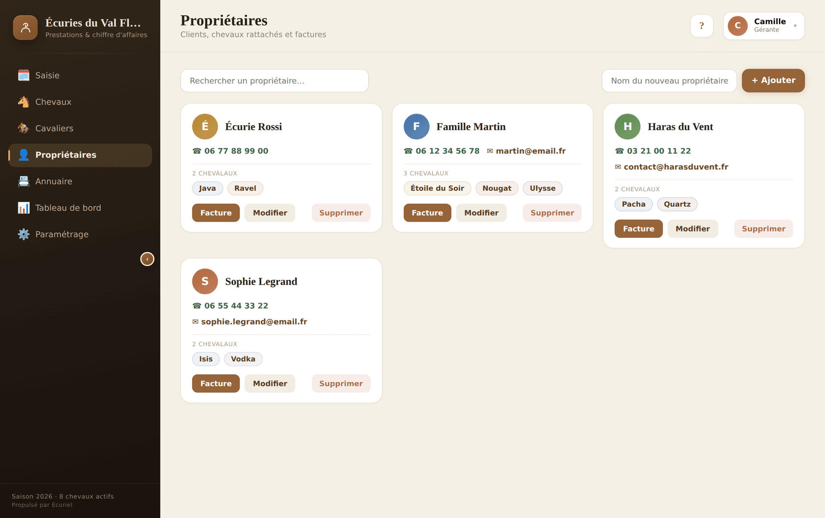 Module propriétaires et factures